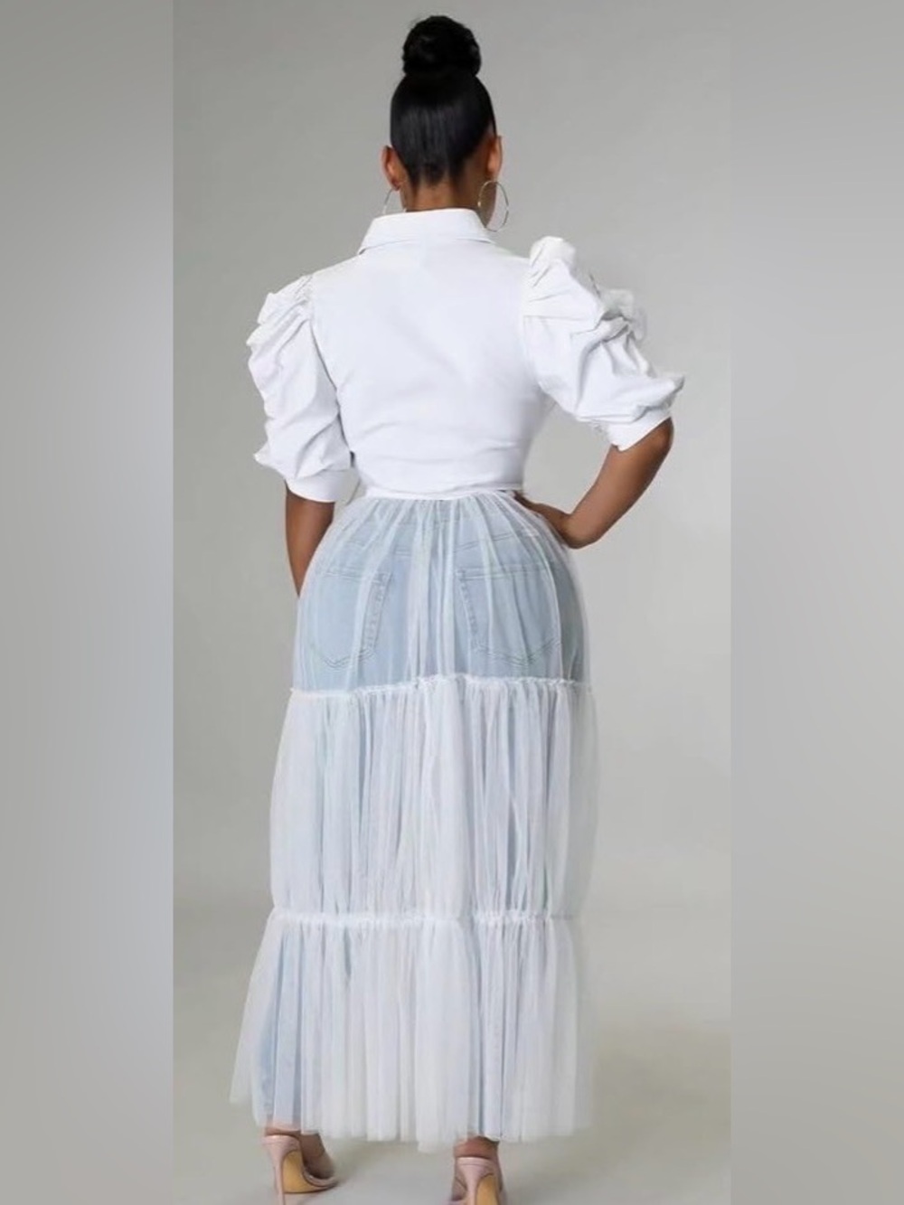 NWT Ekaliy Casual Mesh Tiered Long Top - Picture 2 of 6